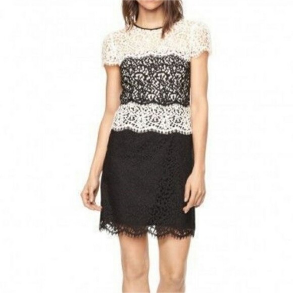 Milly Gabrielle Tiered Color Blocked Lace Shift Mini Dress Women's Size 10 - Picture 2 of 11